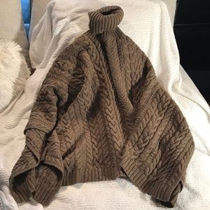 Ralph Lauren brown cable knit turtleneck cape
